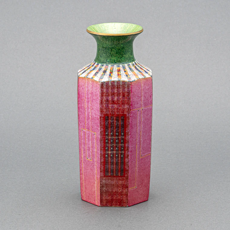 photo Flower Vase with Decoration in Engraving, Overglaze Enamel, Gold and Silver
