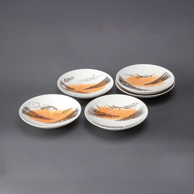 photo Set of Bowls with Nunome (Textile) Texture and Colored Clay (Set of 5)
