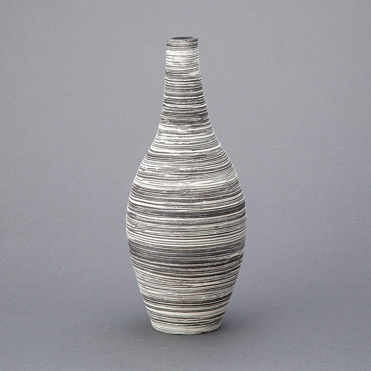 photo Flower Vase with Colored Slip and Brush Marks
