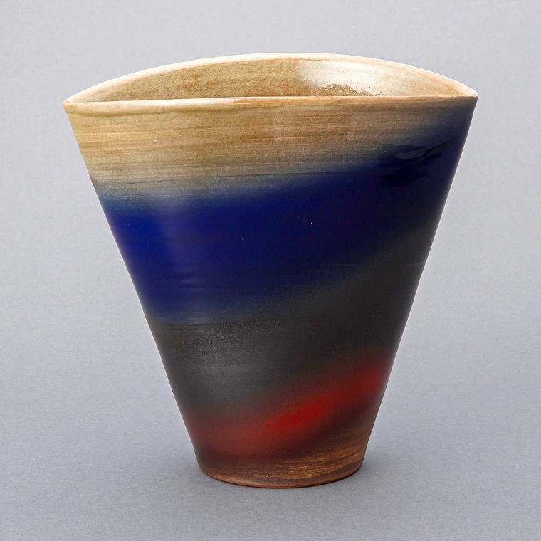 photo Mushiage Wide-mouthed Flower Vase with Polychrome Glaze