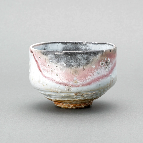 Hagi Tea Bowl with Ash Coverage and Rainbow Iridescence