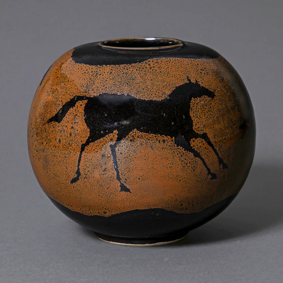 Jar with Iron Glaze and Horse Design