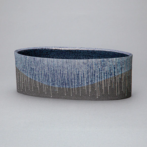 Painted Pottery Flower Vase with Inlay Night Rain