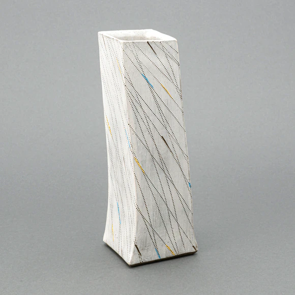 Flower Vessel with Line Design in Colored Slip