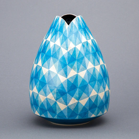 Multi-layered Colored Jar with Blue Crystal Design