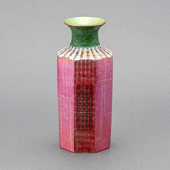 Flower Vase with Decoration in Engraving, Overglaze Enamel, Gold and Silver