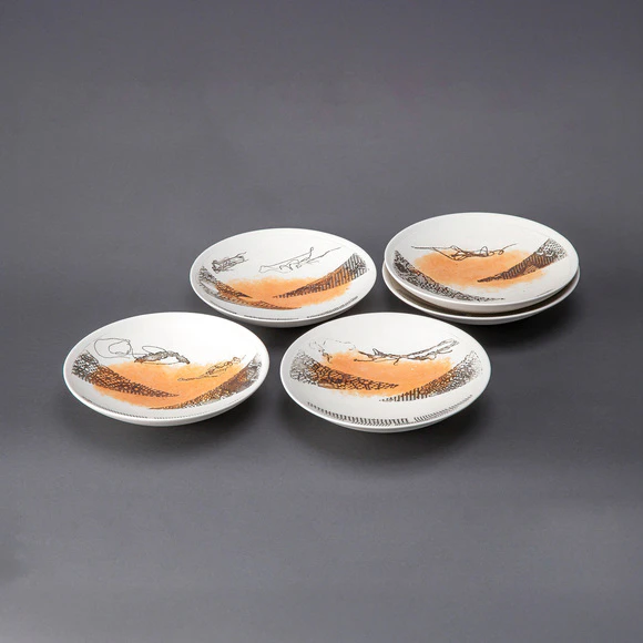 Set of Bowls with Nunome (Textile) Texture and Colored Clay (Set of 5)
