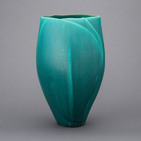 Wide-mouthed Flower Vase with Green Glaze