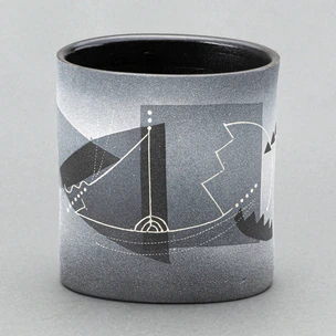Flower Vessel with Black Slip and Inlay Decoration