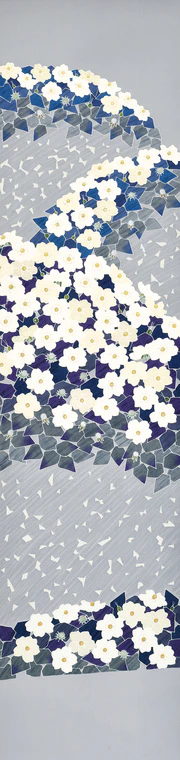 photo Obi Sash with Design in Yūzen Dyeing "White Flowers"