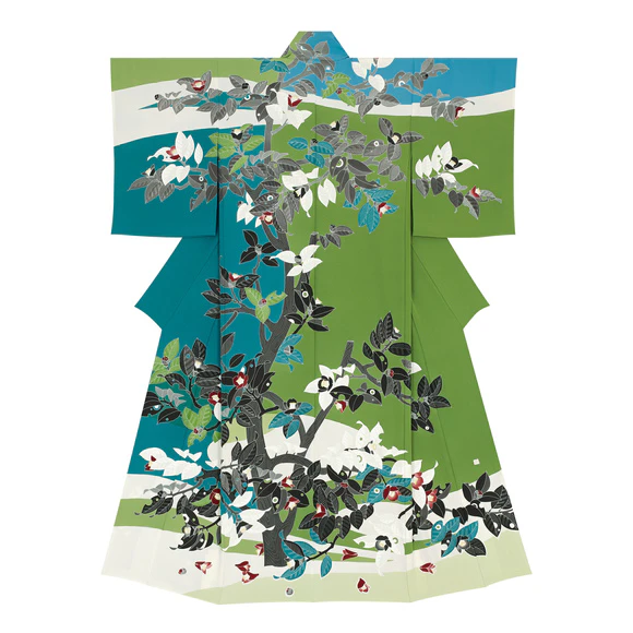 Formal Kimono with Design in Yūzen Dyeing "Camellia No. 8"