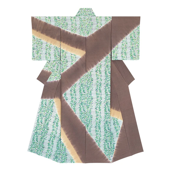 Kimono with Design in Stencil Resist Picture Dyeing "Land of Olives"