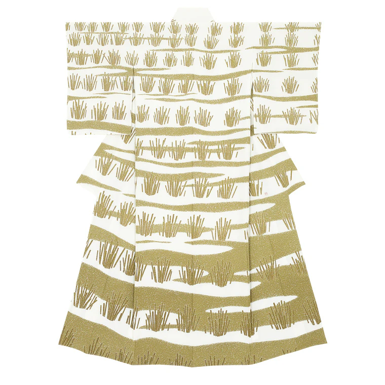 photo Kimono with Design in Rice Paste Resist Sekidashi Yūzen Dyeing "Lingering Snow"