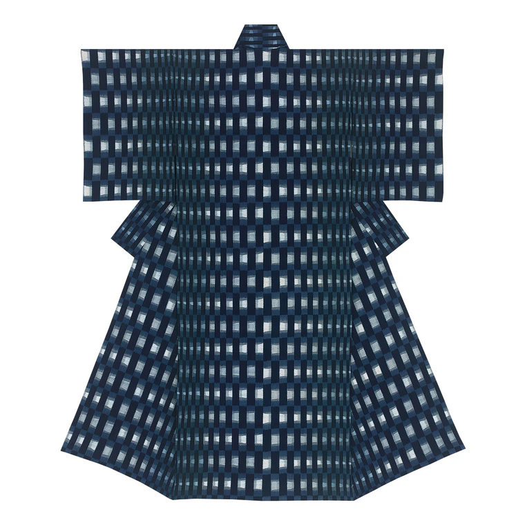 photo Kimono of Kurume Kasuri "Lingering Snow"