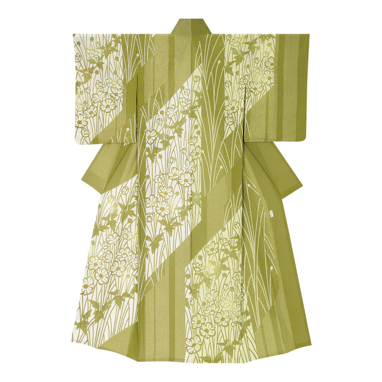 photo Unlined Kimono with Design in Rice Paste Resist Sekidashi Yūzen Dyeing "Autumn Equinox"