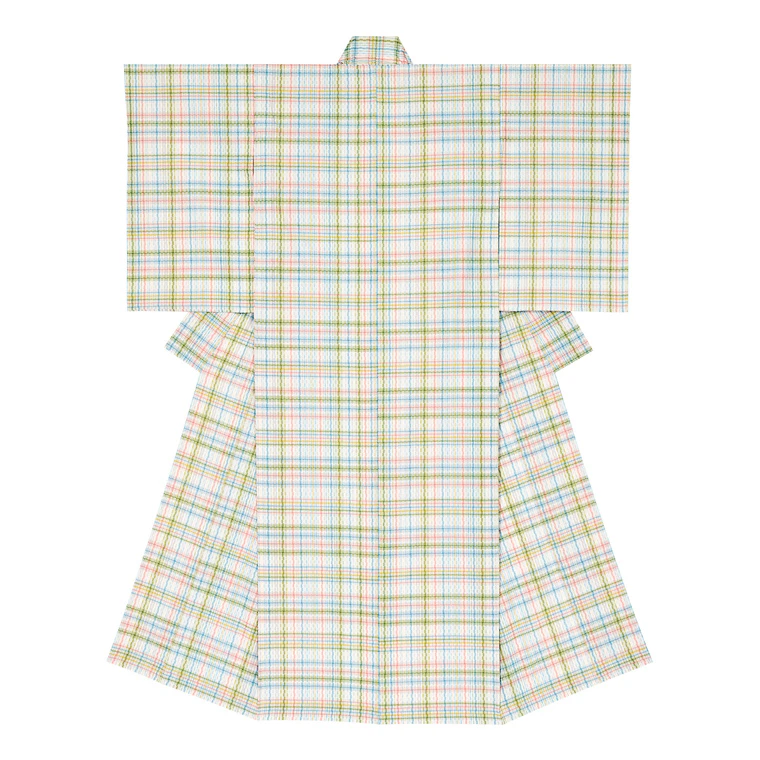 photo Yatsuhashi Weave Cotton Kimono "Morning View from the Train WIndow"