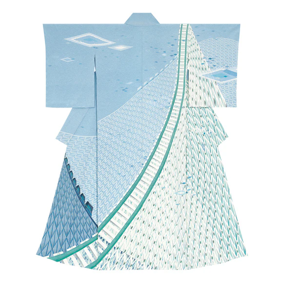 Kimono with Design in Yuzen Dyeing Running Through the Sky