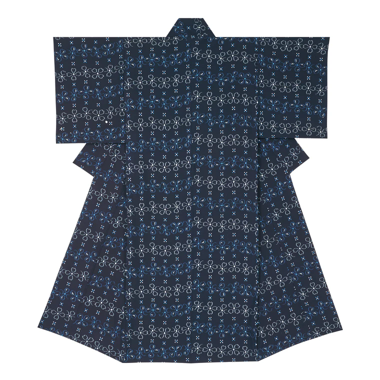 photo Kimono of Kurume Kasuri "Raisai (Indigo Colors)"
