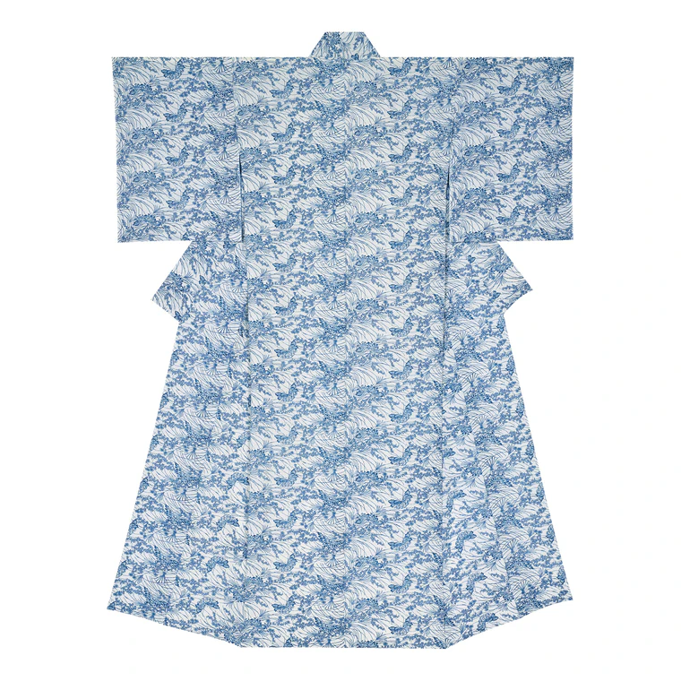 photo Two-piece Kimono with Design in Nagaita-chūgata "Autumn Plants and Butterflies"