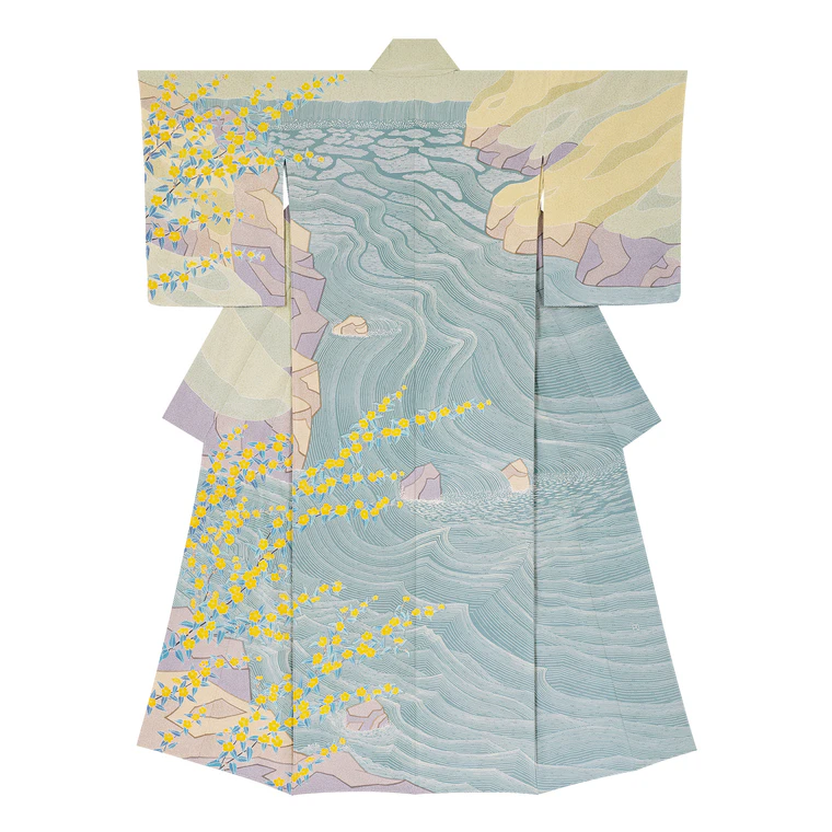 photo Formal Kimono with Design in Yūzen Dyeing "Flowers in the Valley"