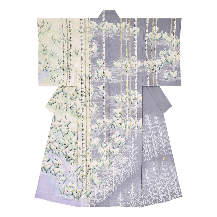photo Kimono with Design in Yūzen Dyeing "Snow Melting"