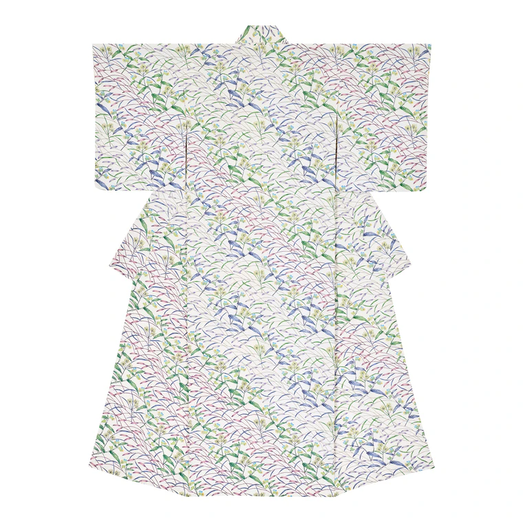 photo Kimono with Design in Stencil Resist Picture Dyeing "Wildflowers"