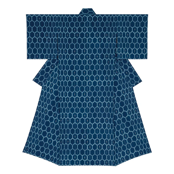 Kimono of Kurume Kasuri "Hexagonal Patterns and Links"