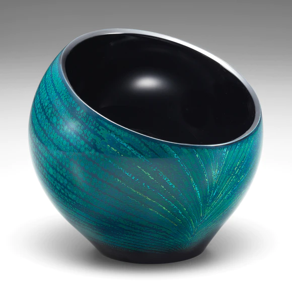 Kanshitsu Flower Vessel with Design in Kinma "Blue-green"