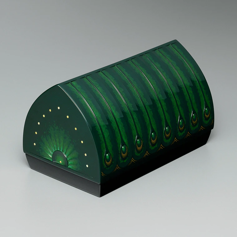 photo Box with Peacock Design in Urushi Carving