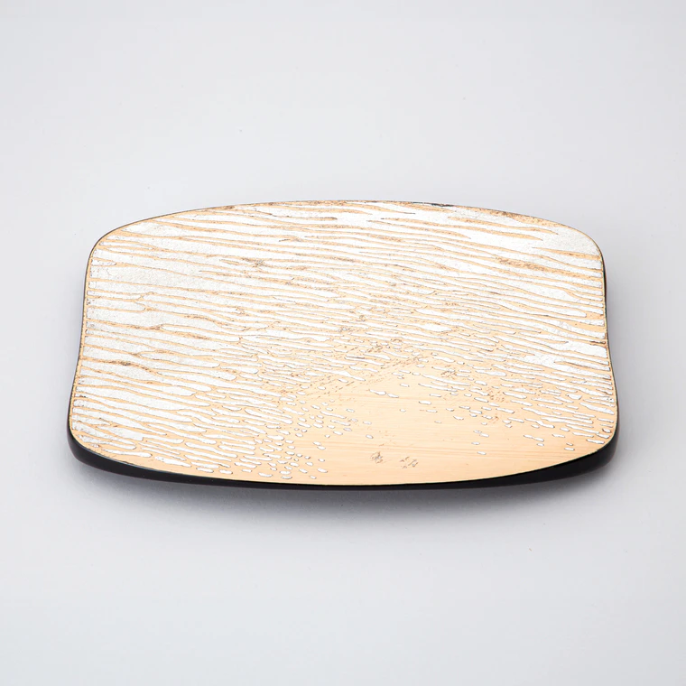 photo Tray with Design in Makie on Plain Wood Surface "River Surface"