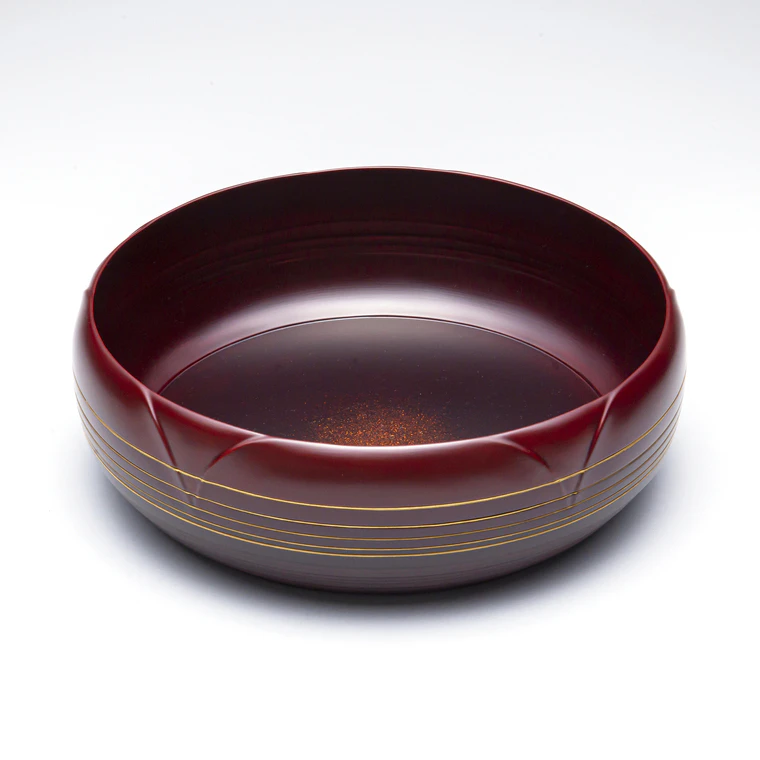 photo Food Vessel Made by Bending Work with Red Tamenuri and Gold Painting "New Year"