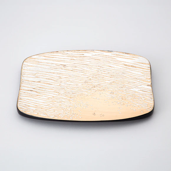Tray with Design in Makie on Plain Wood Surface "River Surface"
