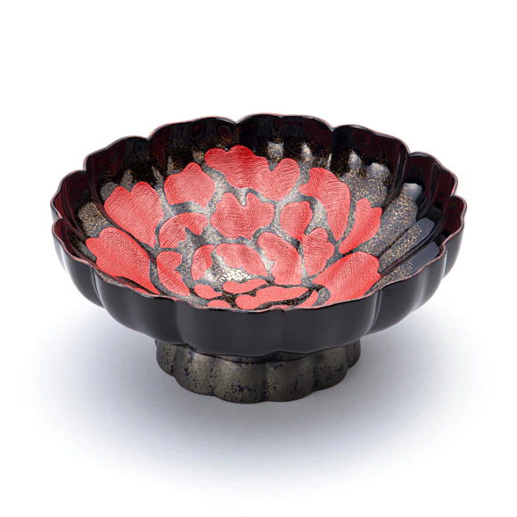 奥窪聖美　乾漆縁赤花皿　漆器 乾漆蒔絵縁赤花鉢「かおり」(奥窪 聖美)｜ギャラリージャパン