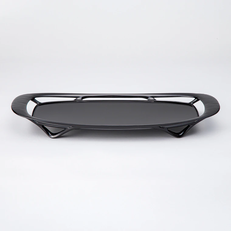 photo Footed Tray with Glossy Black Lacquer