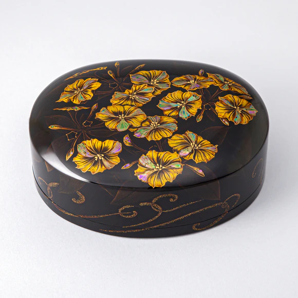 ◆250◆かたつむり蒔絵蓋物　小物入 漆器 燠人 乾漆蒔絵螺鈿蓋物「夏の夕」(豊平 江都)｜ギャラリージャパン