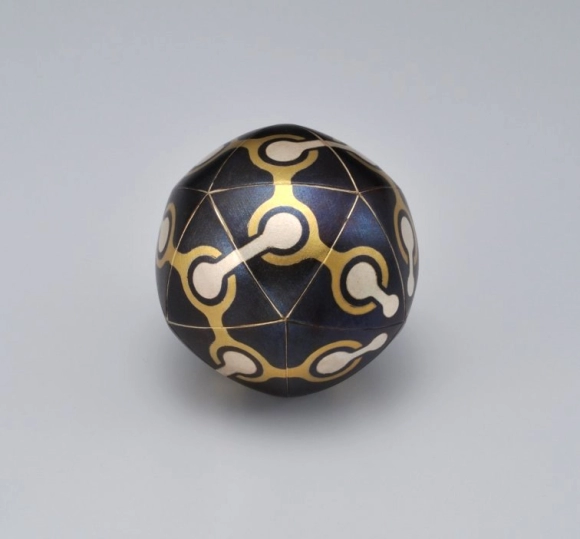 Iron and Silver Musical Ball Made by Heat Welding Method with Brass Cutout Inlay  "Twenty Faces"