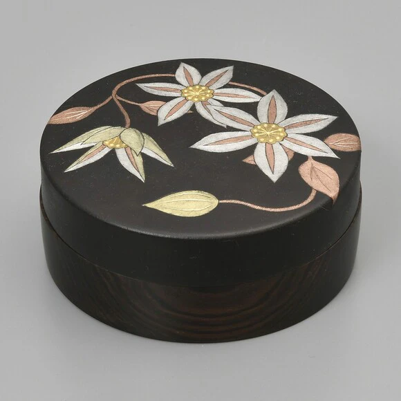 Iron Covered Box with Clematis Design in Damascene Inlay