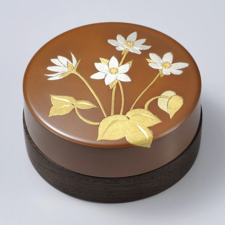 photo Covered Box of Copper with Hepatica Design in Inlay