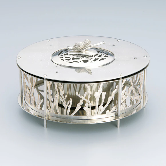 German Silver Incense Burner with Inlay "Yukidoke (Snowmelt)"