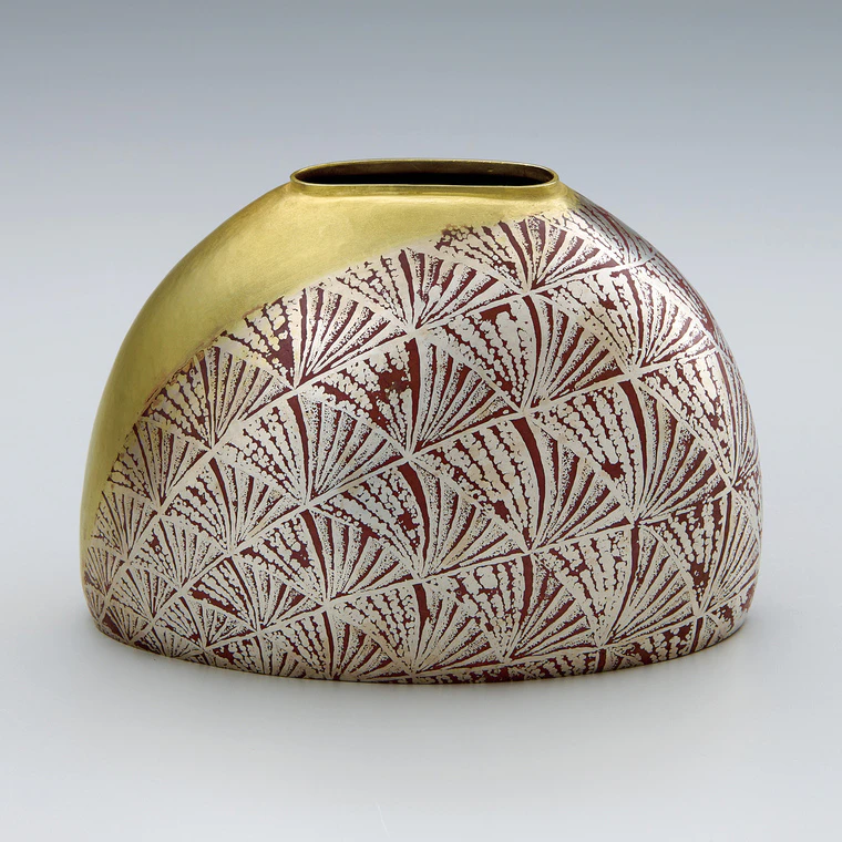 photo Hammered Copper Flower Vase with Silver Grass Design