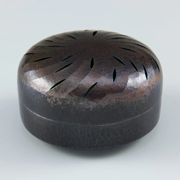 Rustic Blue Hammer Worked Copper Incense Burner with Pure Silver Coating  "Flower Wind"