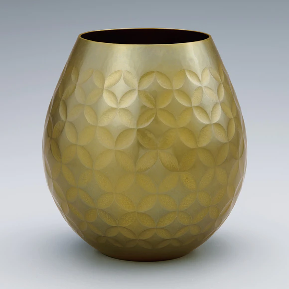 Hammer Worked Brass Flower Vase with Interlocking Circles Design