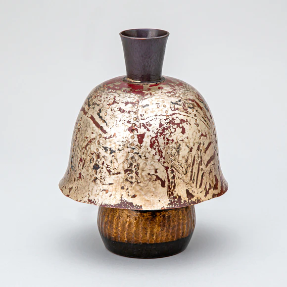 Mushroom Cap Shaped Vase with Design in Hammered Inlay