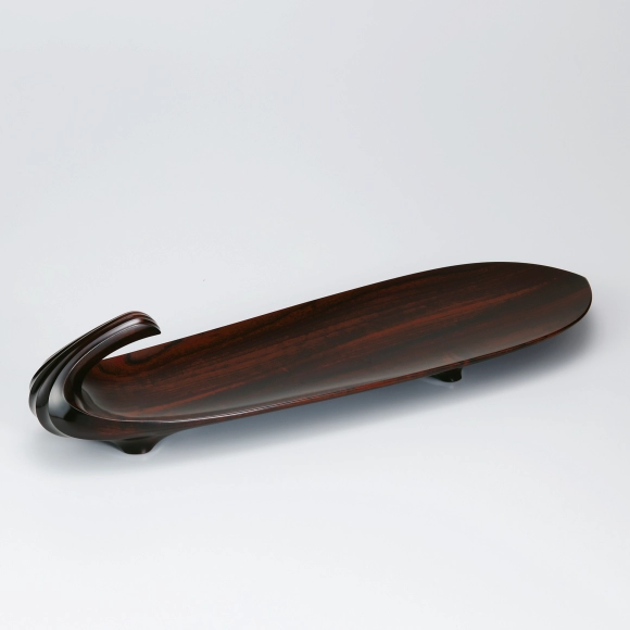 Jindai Zelkova Wood Tray with Handle Finished in Wiped Urushi