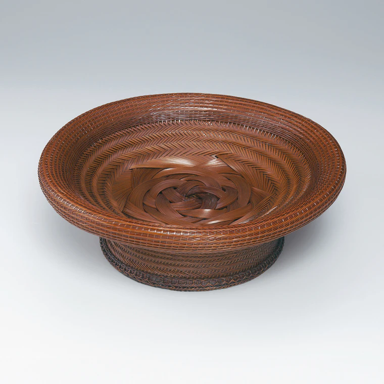 photo Basket in Senshū Weave with Flower Design Finished in Wiped Urushi "Fragrant Flower"