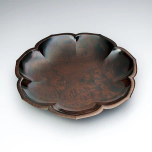 Flower Shaped Vessel of Amur Cork Wood Finished in Wiped Urushi