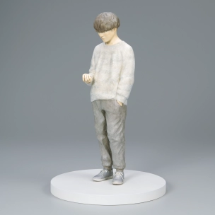 Wood Carved Doll Covered with Paper "Worry"
