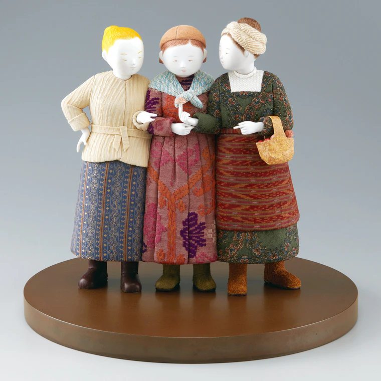 photo Formed with Tōso and Covered with Cloth in Kimekomi Method "Three People Together"