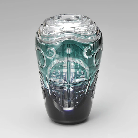 Cased Cut Glass Flower Vase with Different Colors on the Top and Bottom