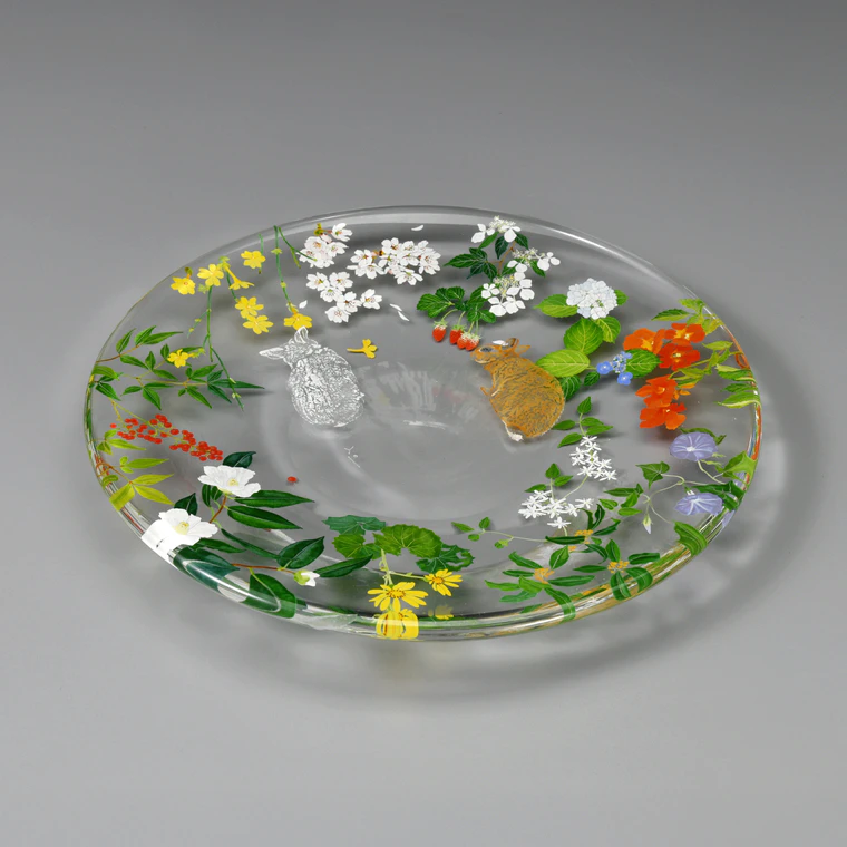 photo Plate with Enamel Painting "A Rabbit's 12 Months"